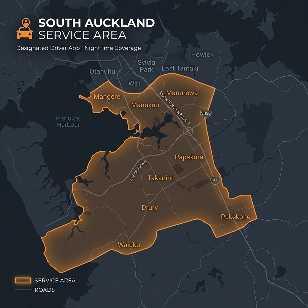 South Auckland Dial a Driver | Safe Ride Home | D.A.D 2 south auckland map